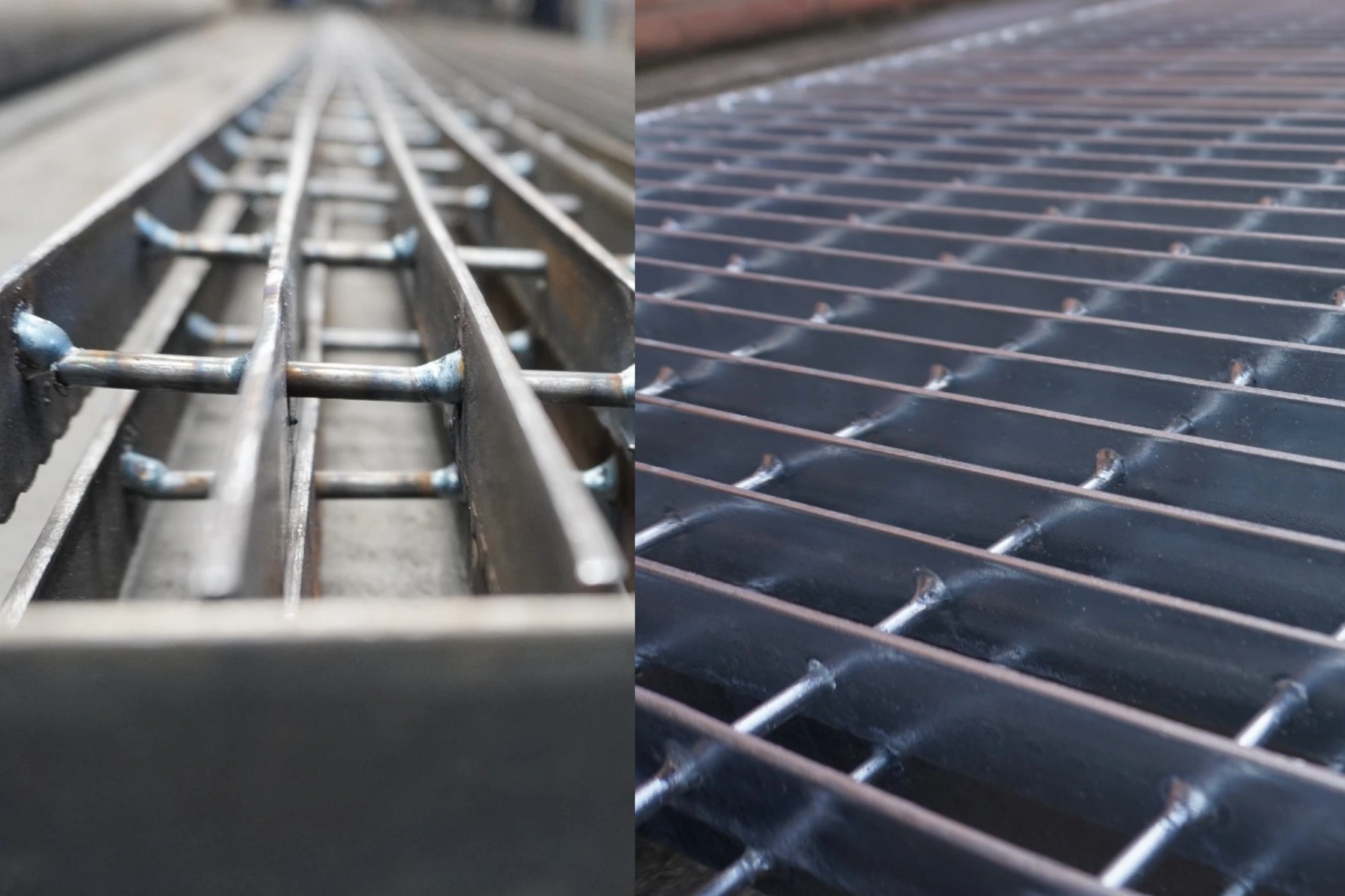 Platinas con soldadura de sus varillas transversales y grating galvanzido terminado